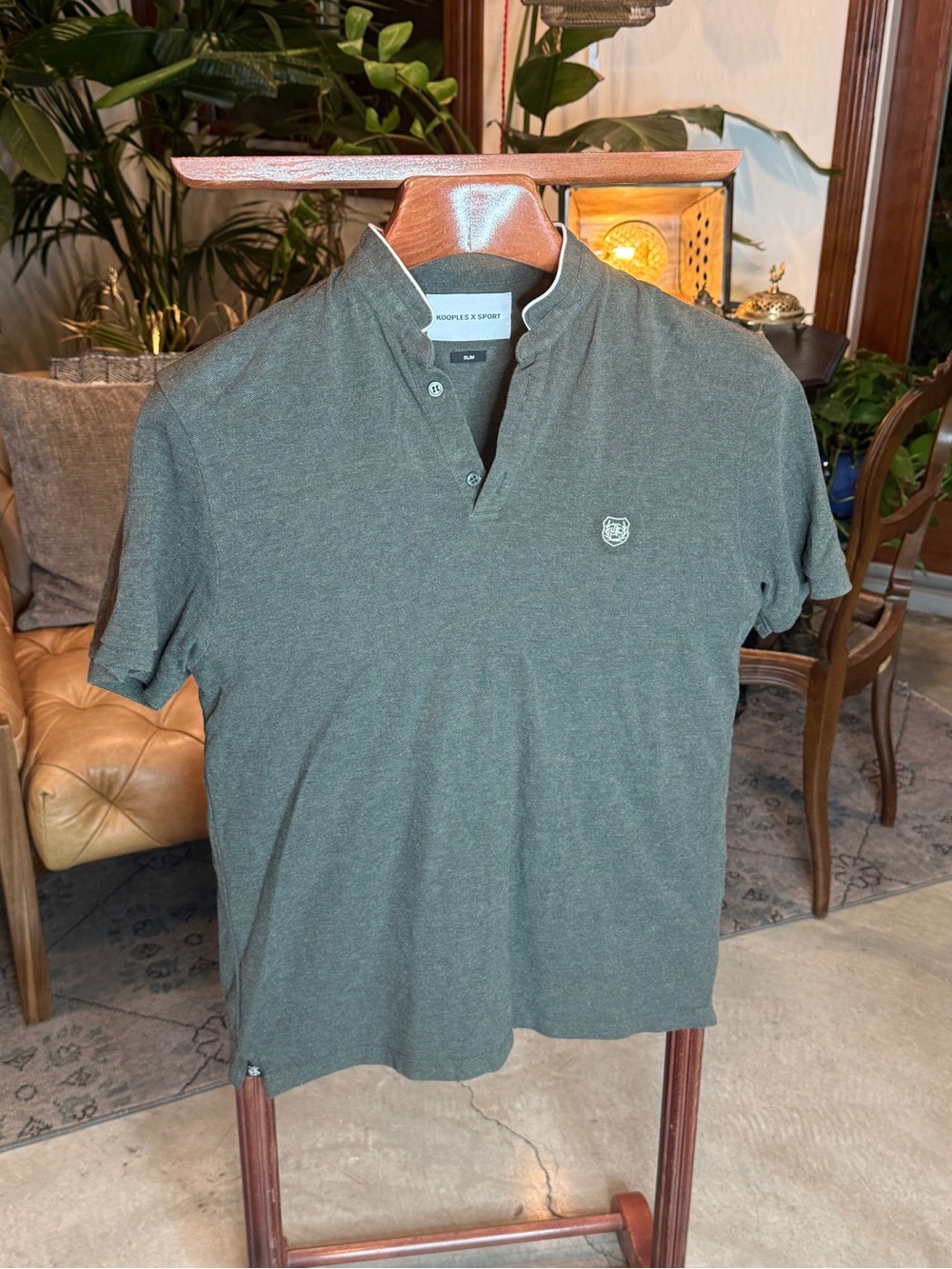 The Kooples Olive Green Stand-Collar Polo